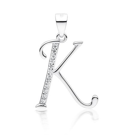 Zawieszka srebrna litera K z cyrkoniami