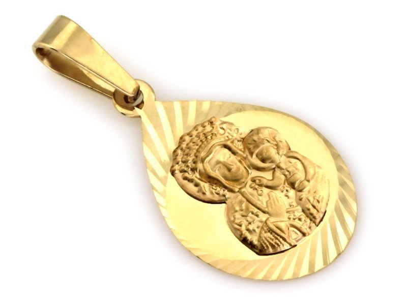 Złoty medalik Matka Boska diamentowany 585